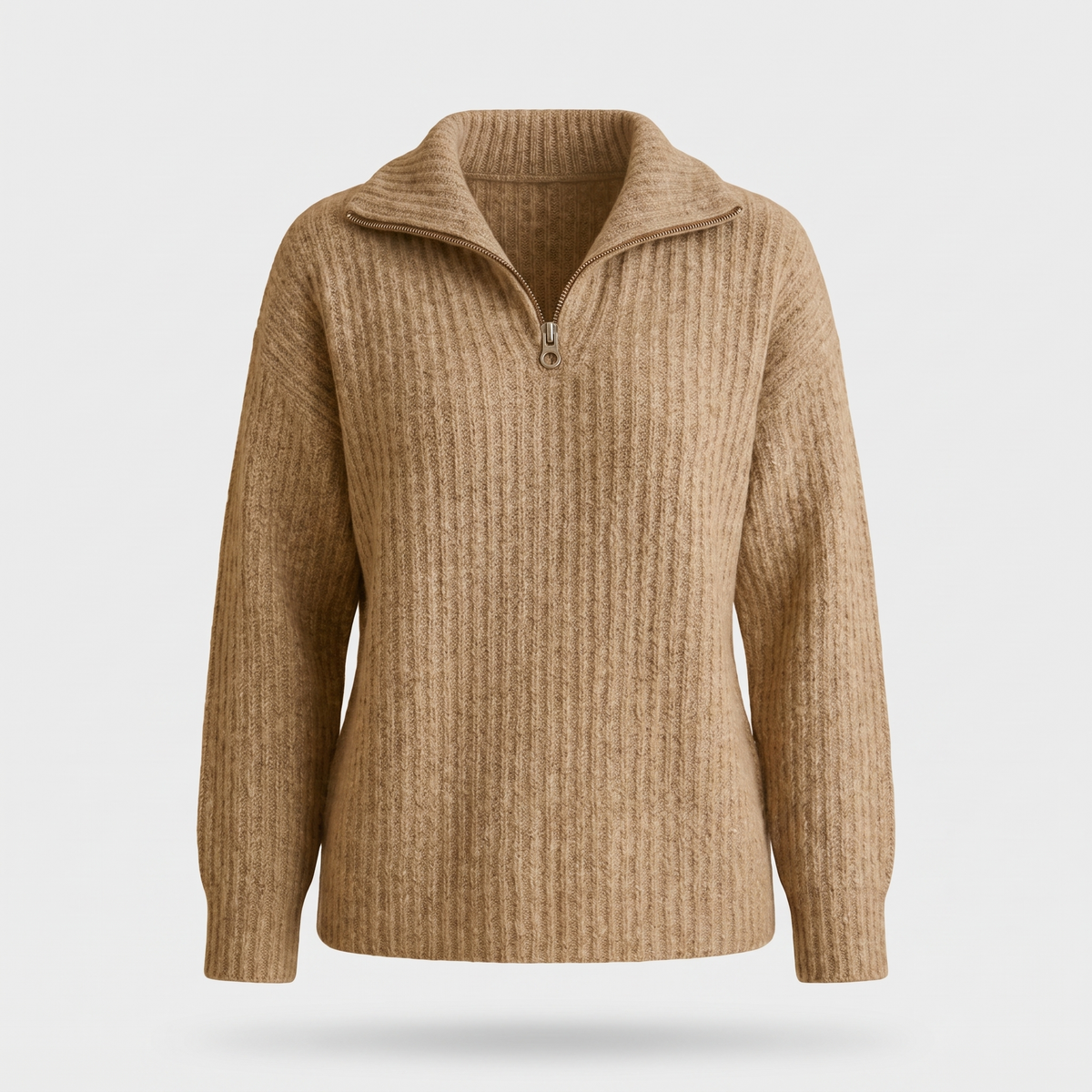 Marlena | Women's Half-Zip Ribbed Knit Sweater — Camel Layering Pullover with Adjustable Collar | Westmere