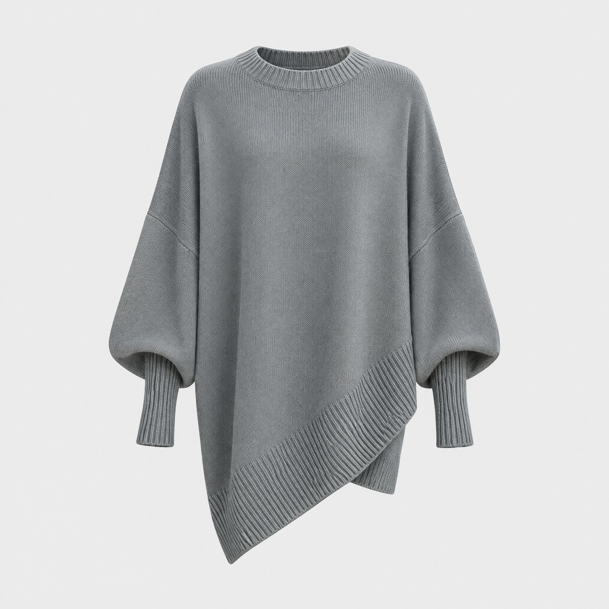 Halvara | Women's Oversized Batwing Knit Sweater — Mock Neck Pullover with Asymmetric Hem | Westmere