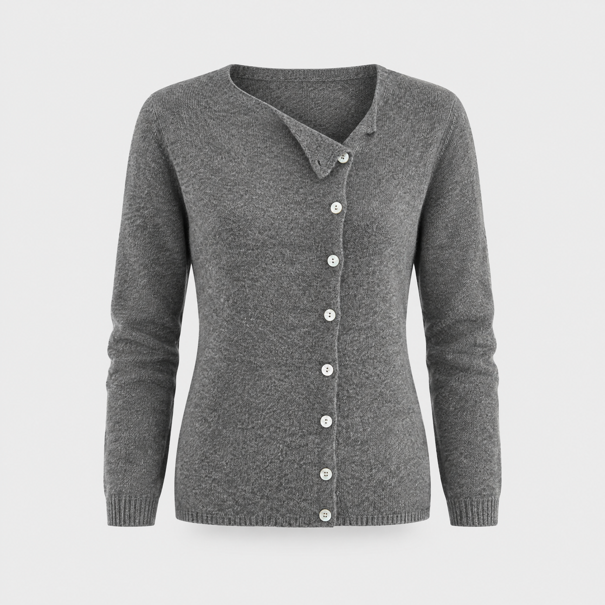 Fenya | Women's Button-Front Cardigan Sweater — Asymmetric Neckline with Pearl-Style Buttons in 4 Colors | Westmere