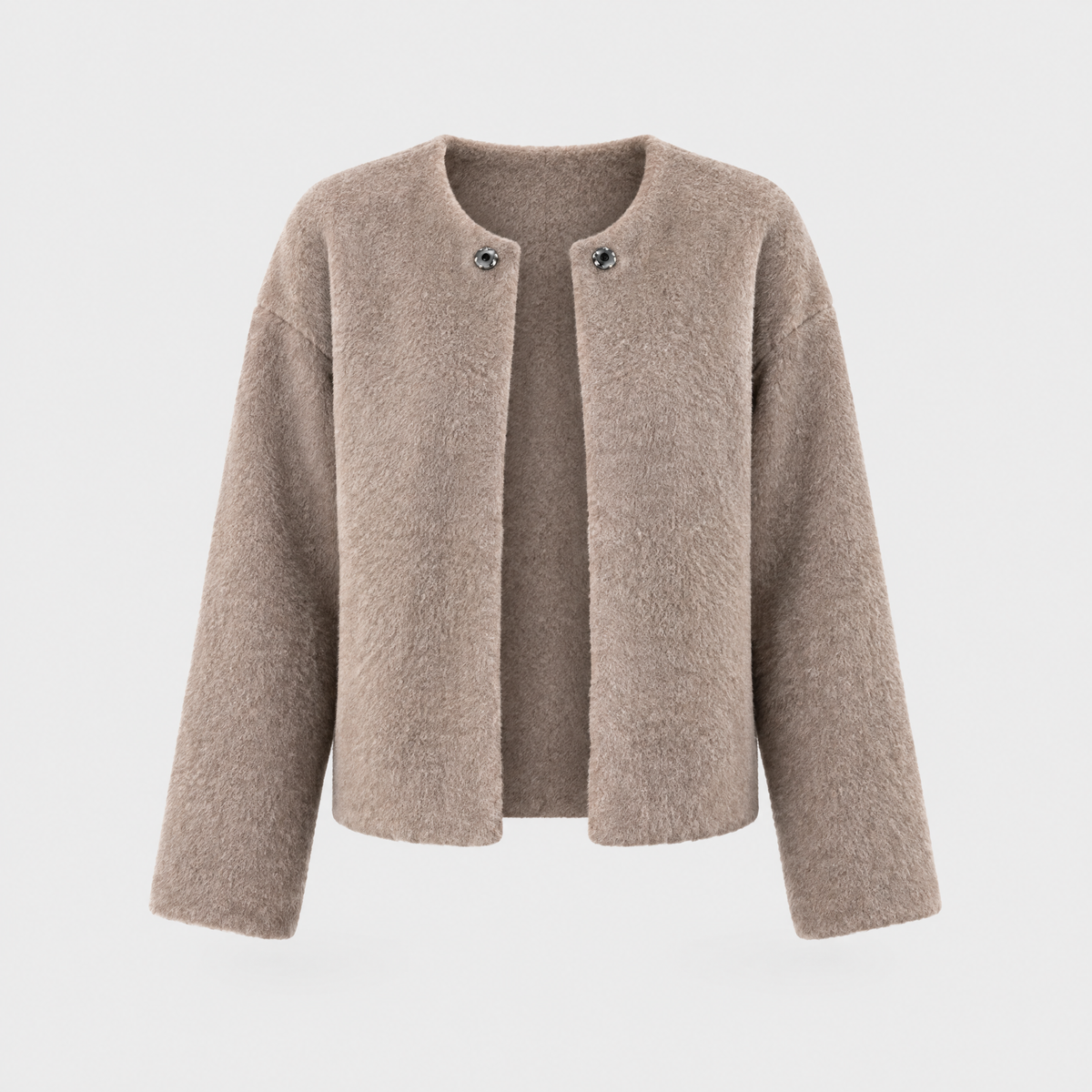 Women's Elegant Round-Neck Coat, Long Sleeve | Timeless Silhouette, Sophisticated Cut | Beige, Black or Red | S–5XL