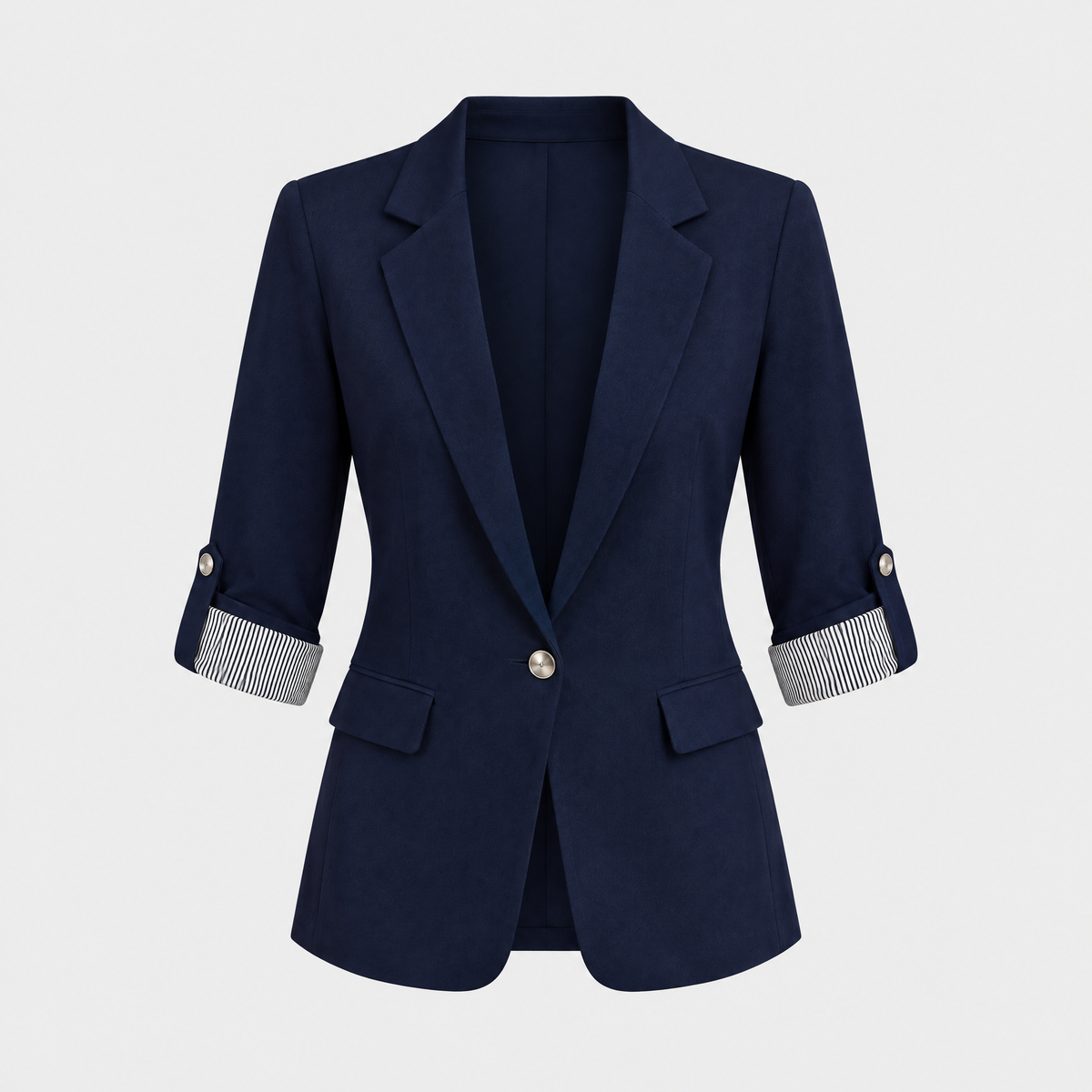 Women's Open-Front Notch Lapel Blazer, Striped Cuffs | Relaxed Layering Fit, Flap Pockets | 5 Colorways | S–XXXL