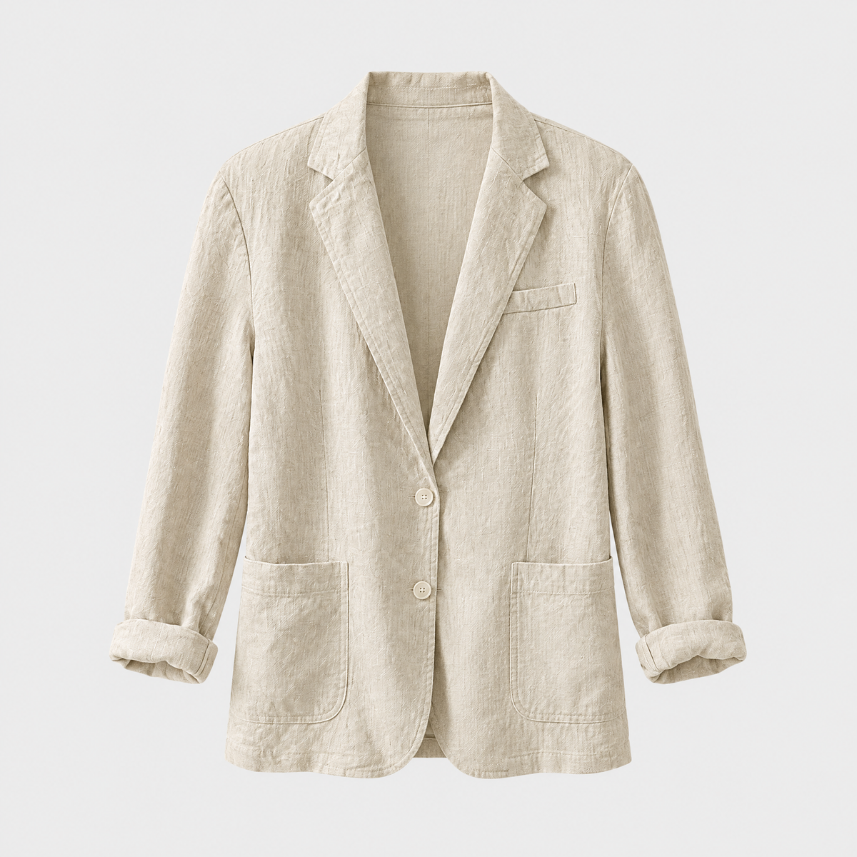 Men's Linen Blend Blazer, Unlined | Notch Lapel, Patch Pockets & Horn-Style Buttons | Beige, White, Gray or Blue