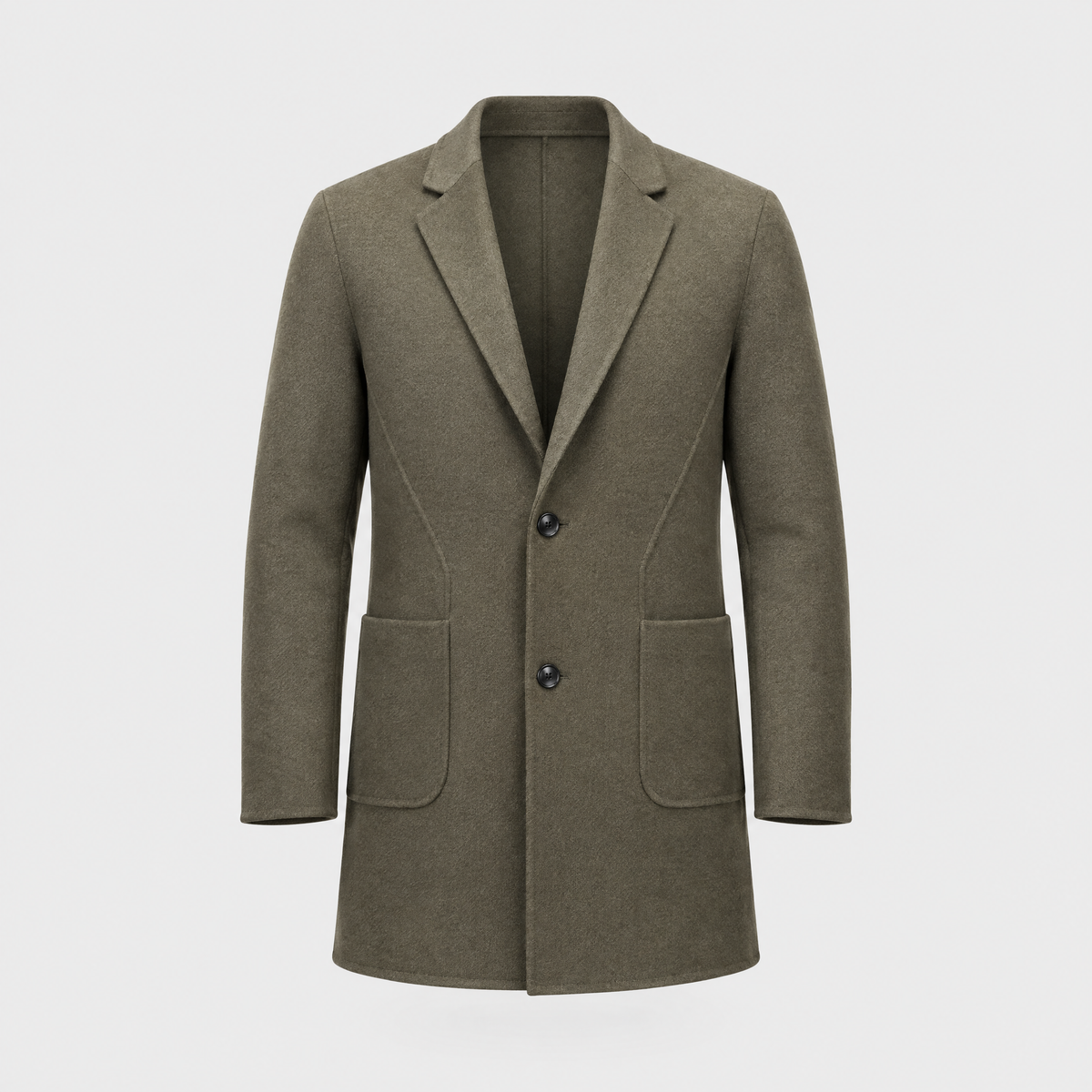 Men's Wool Coat, Tailored Single-Breasted | Refined Lapel, Subtle Pocket Details | Khaki, Black or Gray | S–XXL