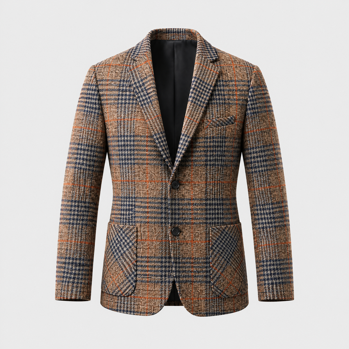 Men's Plaid Wool Blend Blazer, Tailored Fit | Timeless Check Pattern, Structured Cut | Brown or Gray | S–XXL