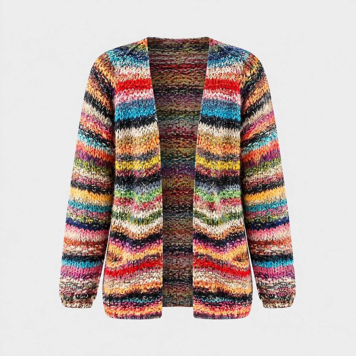 Roswen | Women's Multicolor Striped Open-Front Knit Cardigan — Oversized Layering Sweater | Westmere