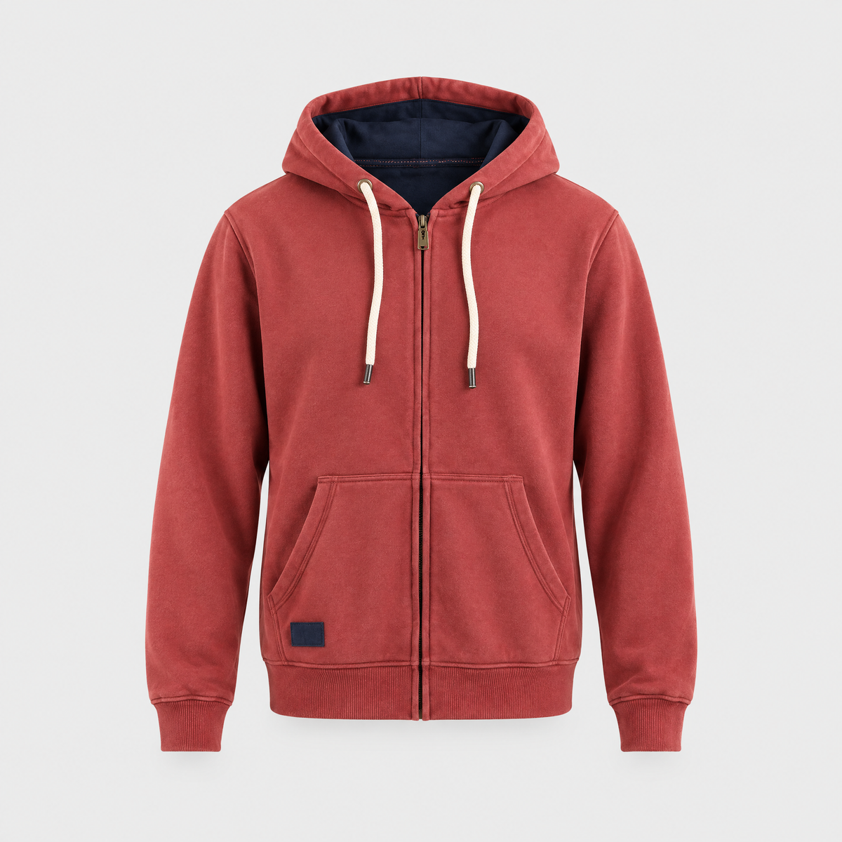Corey Mens Heavyweight Full-Zip Hoodie in Brick Red