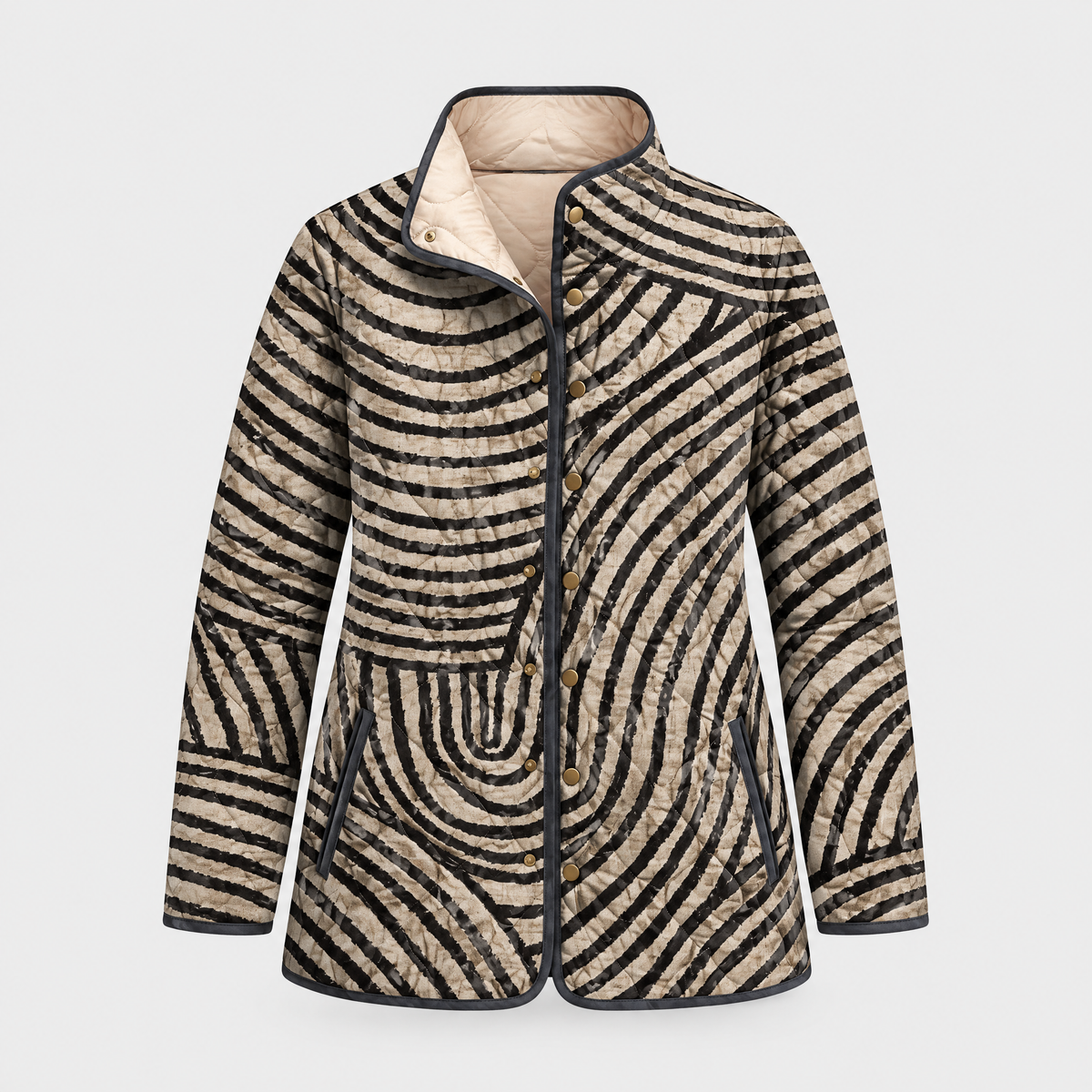 Women's Retro Circle Print Quilted Jacket | Hand-Drawn Motifs, Relaxed Insulated Fit | Multicolor | S–3XL