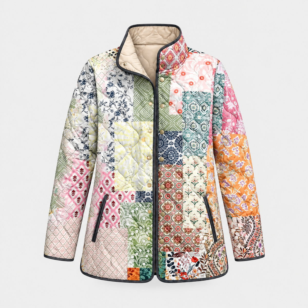 Women's Casual Floral Quilted Jacket, Layer-Ready | Charming Print, Insulated Relaxed Fit | Multicolor | S–3XL