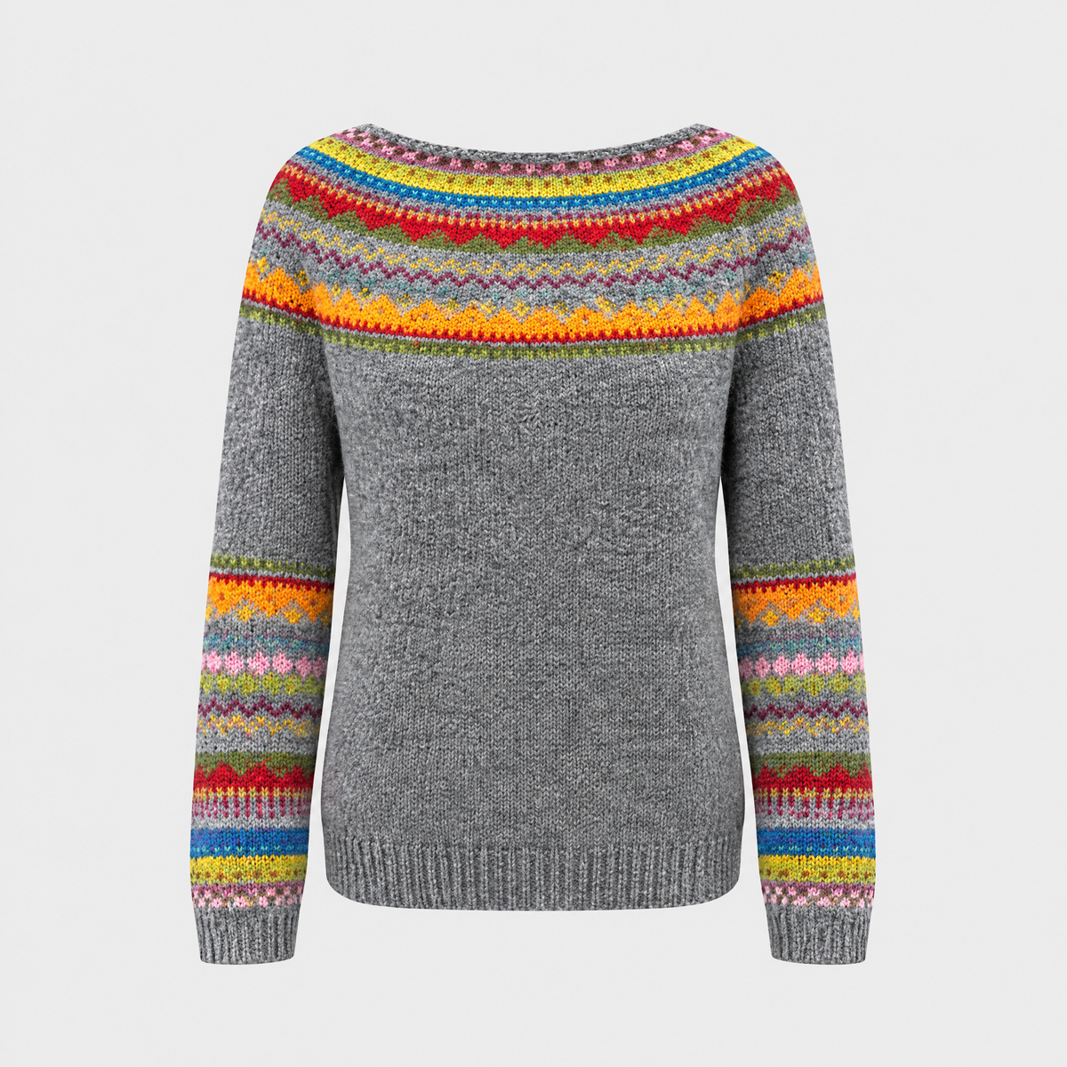 Women's Nordic-Print Knit Sweater, Relaxed Fit | Boat Neckline, Multicolor Pattern | 7 Colorways | 2XS–4XL