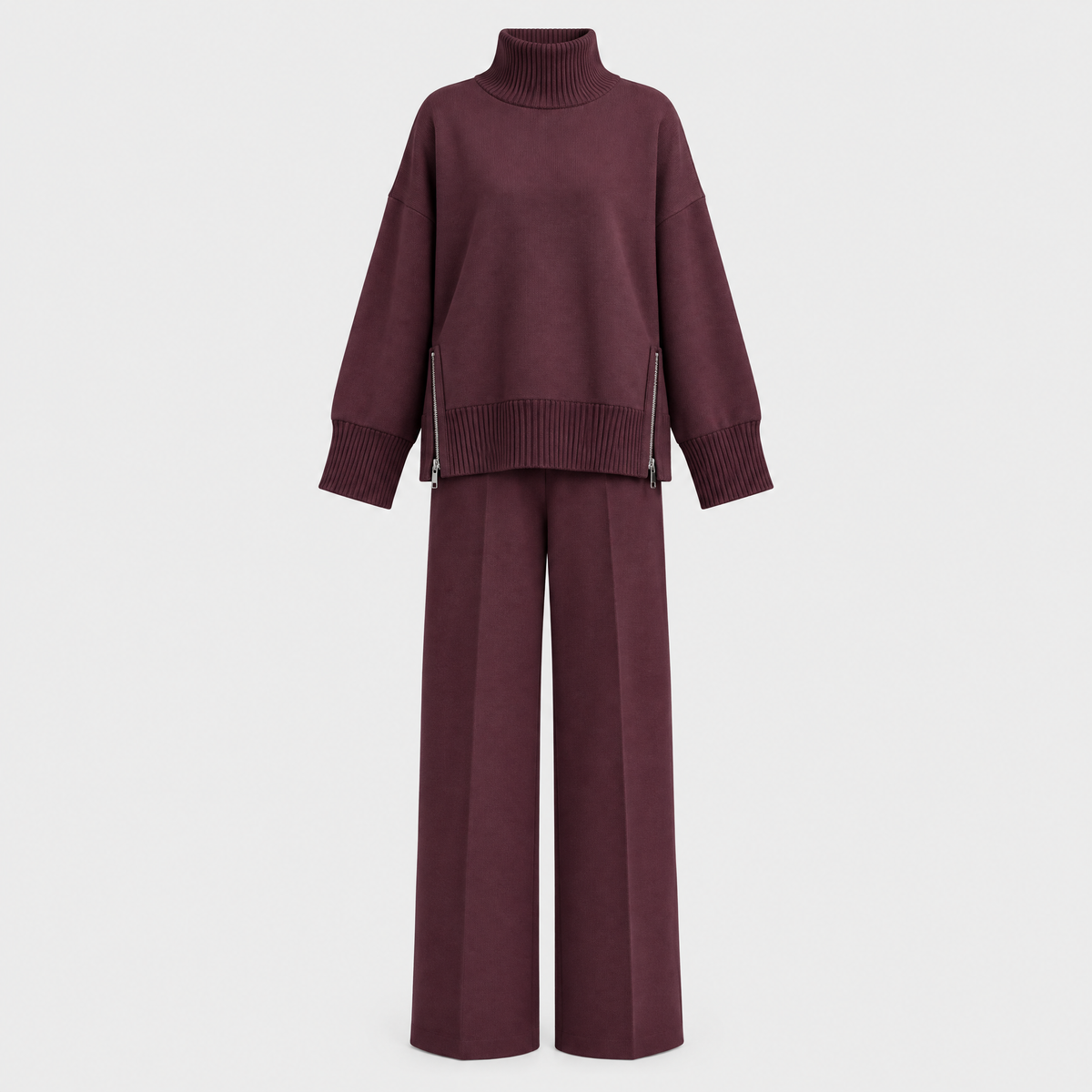 Women's Two-Piece Co-ord Set, Soft-Touch Fabric | Relaxed Tailored Fit, Mix-and-Match Layering | Burgundy or Cream | S–XL