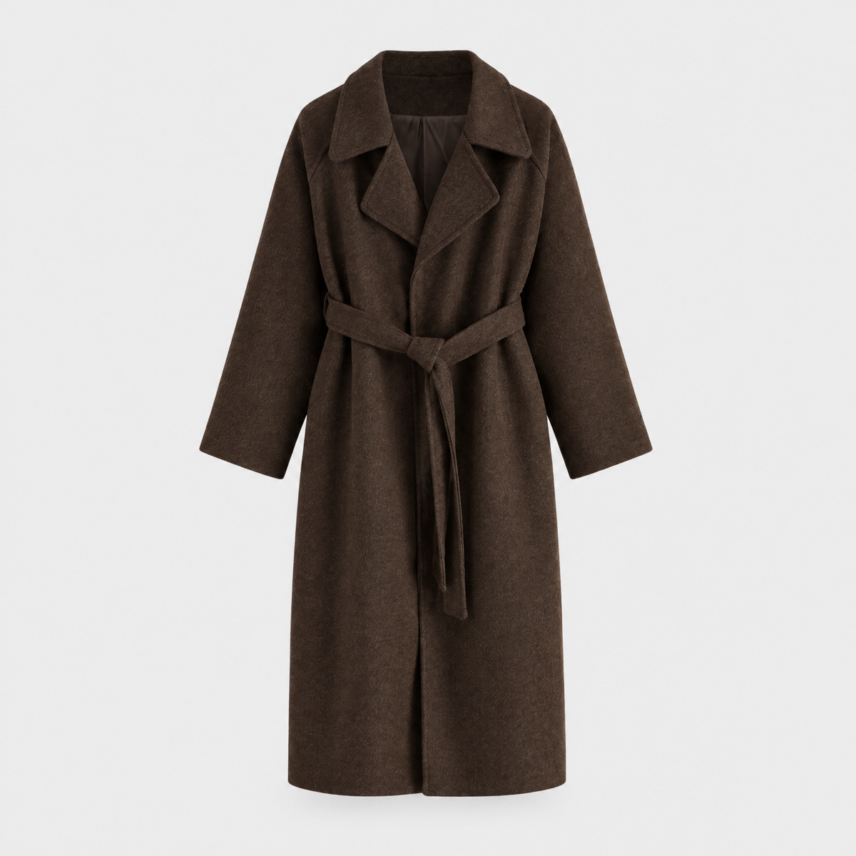 Brandi Womens Belted Wool Wrap Coat with Notched Collar in Brown