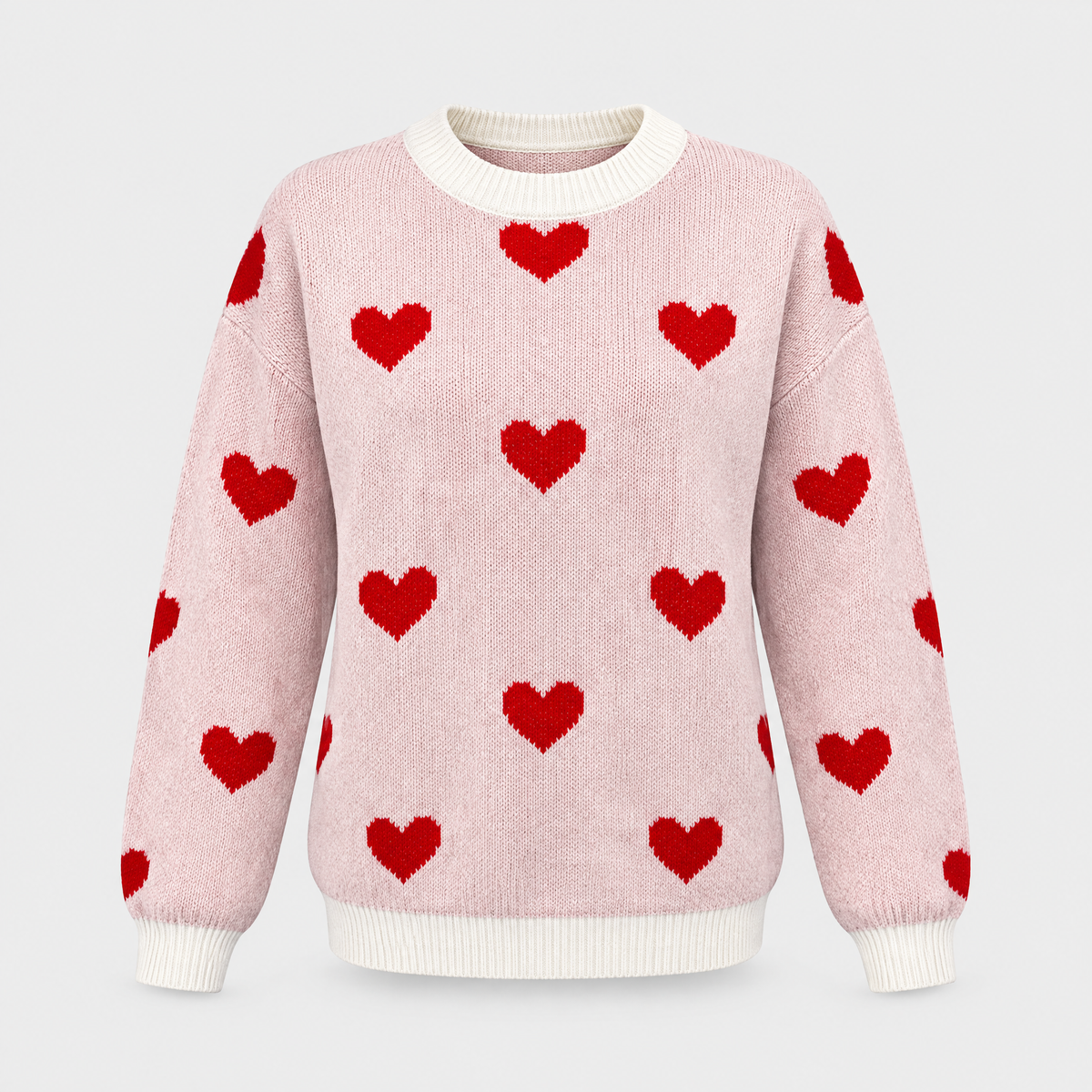 Women's Hearts-Pattern Sweater, Relaxed Fit | Delicate Print Detail, Cozy Everyday Layer | White or Pink | S–2XL