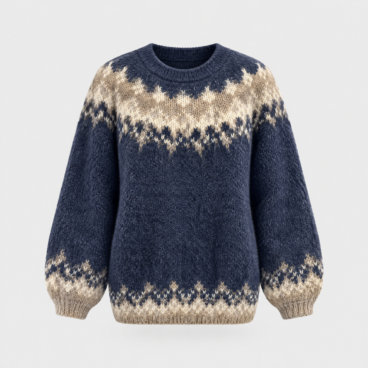 Women's Nordic Fair-Isle Knit Sweater, Crew Neck | Chunky Knit Yoke Pattern, Relaxed Fit | 4 Colorways | XS–3XL