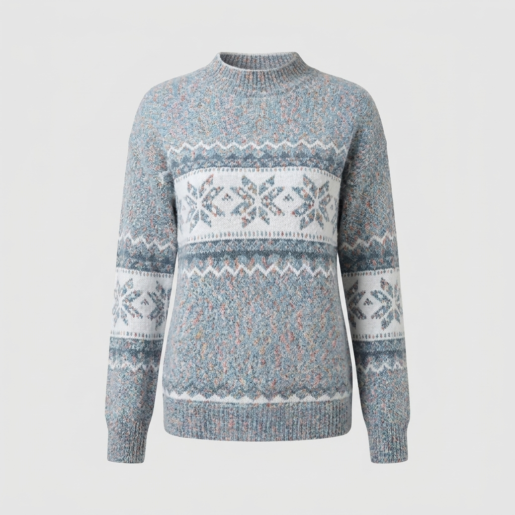 Orvana | Women's Fair Isle Snowflake Knit Pullover Sweater — Mock Neck Nordic Design in 4 Colors | Westmere