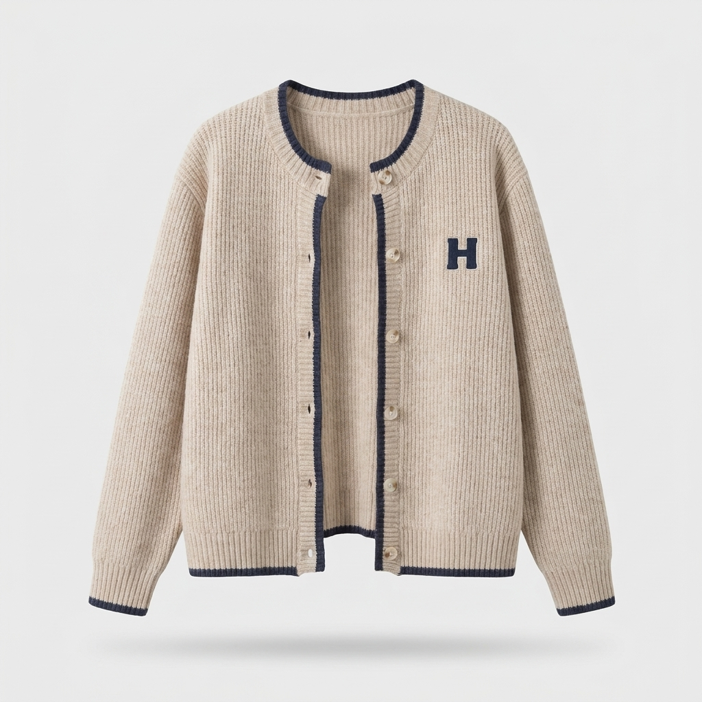 Colveth | Women's Oversized Button-Front Cardigan Sweater — Collegiate Letter Patch Ribbed Knit | Westmere