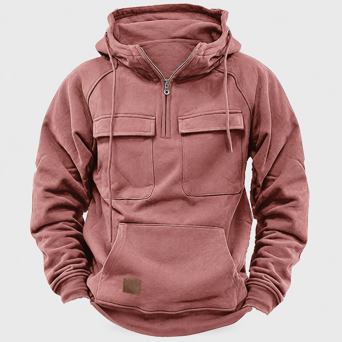 Scott Mens Half-Zip Hoodie with Chest Cargo Pockets in Pink