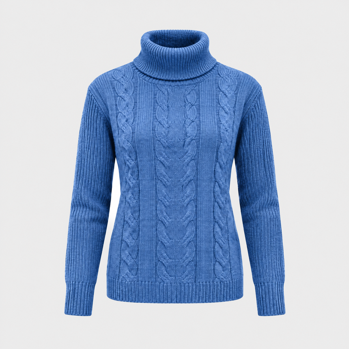 Catherine Womens Cable Knit Turtleneck Sweater in Blue