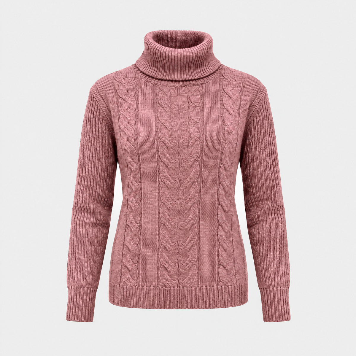 Catherine Womens Cable Knit Turtleneck Sweater in Pink