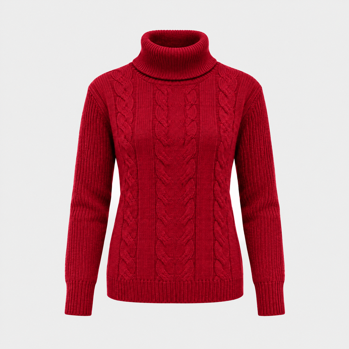 Catherine Womens Cable Knit Turtleneck Sweater in Red