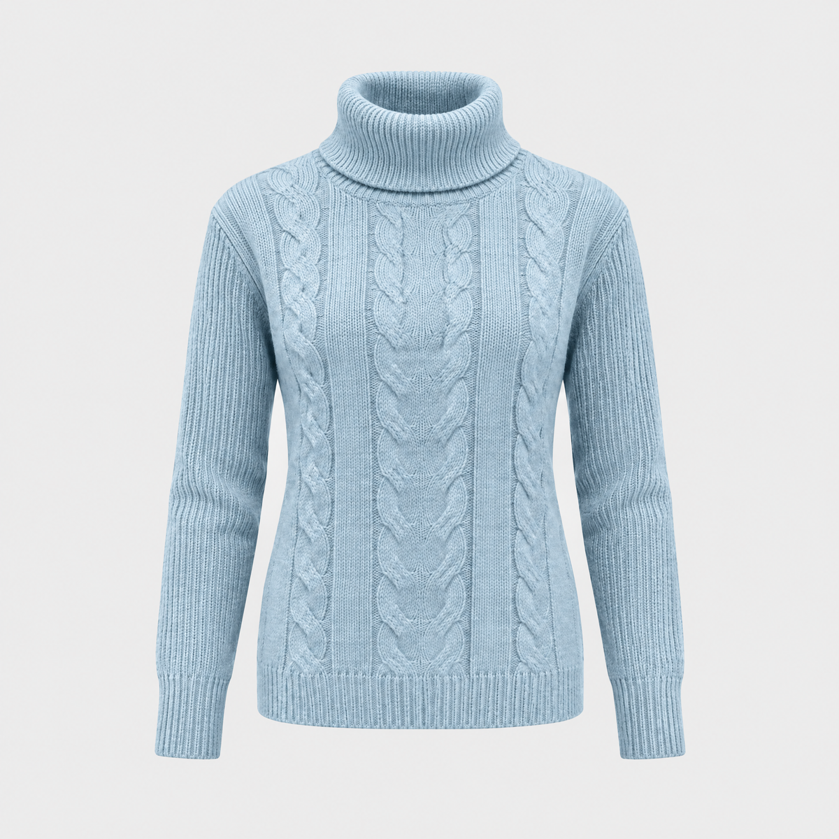 Catherine Womens Cable Knit Turtleneck Sweater in Light Blue