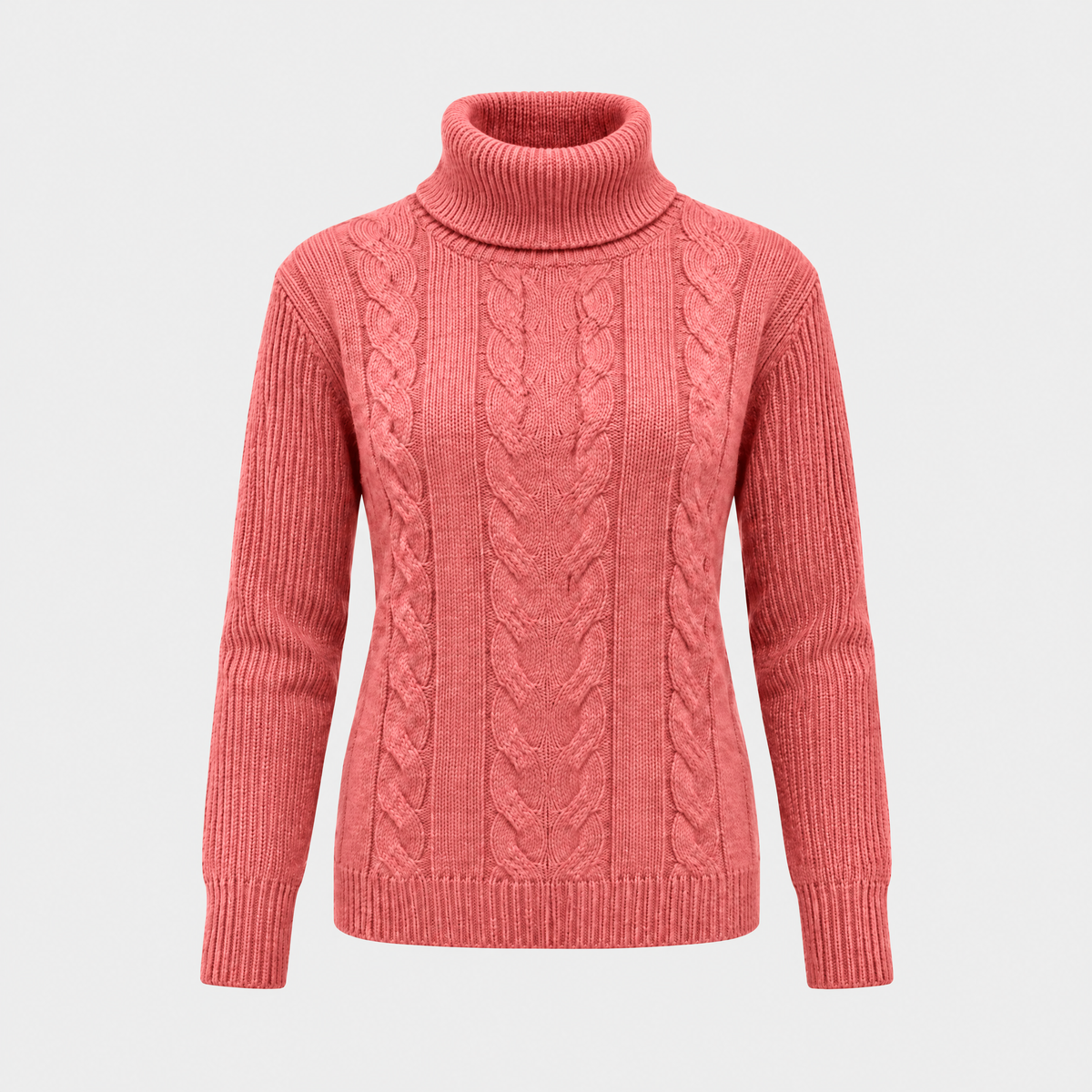Catherine Womens Cable Knit Turtleneck Sweater in Salmon Pink