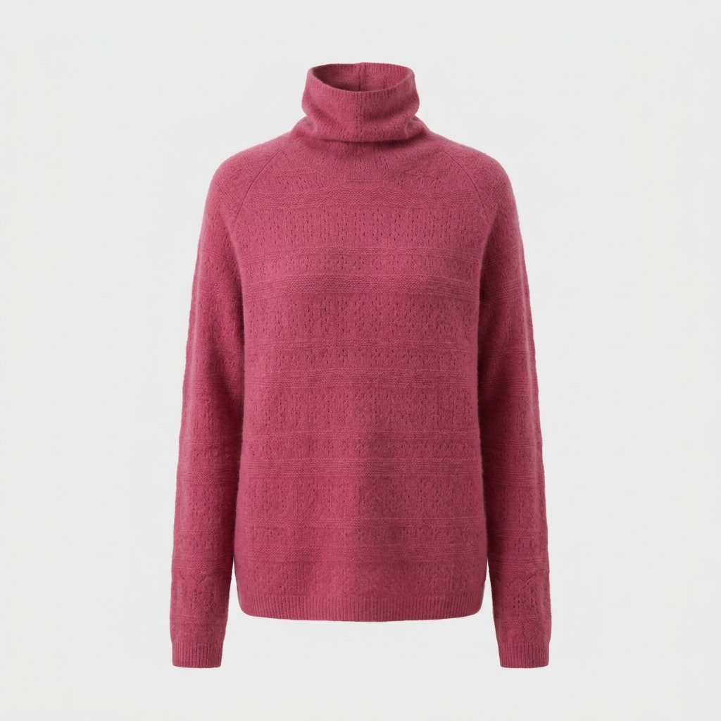 Aurielle Womens Wool Turtleneck Sweater, Stacked Collar in Berry Pink