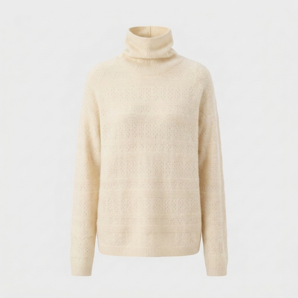 Aurielle Womens Wool Turtleneck Sweater in Soft Cream