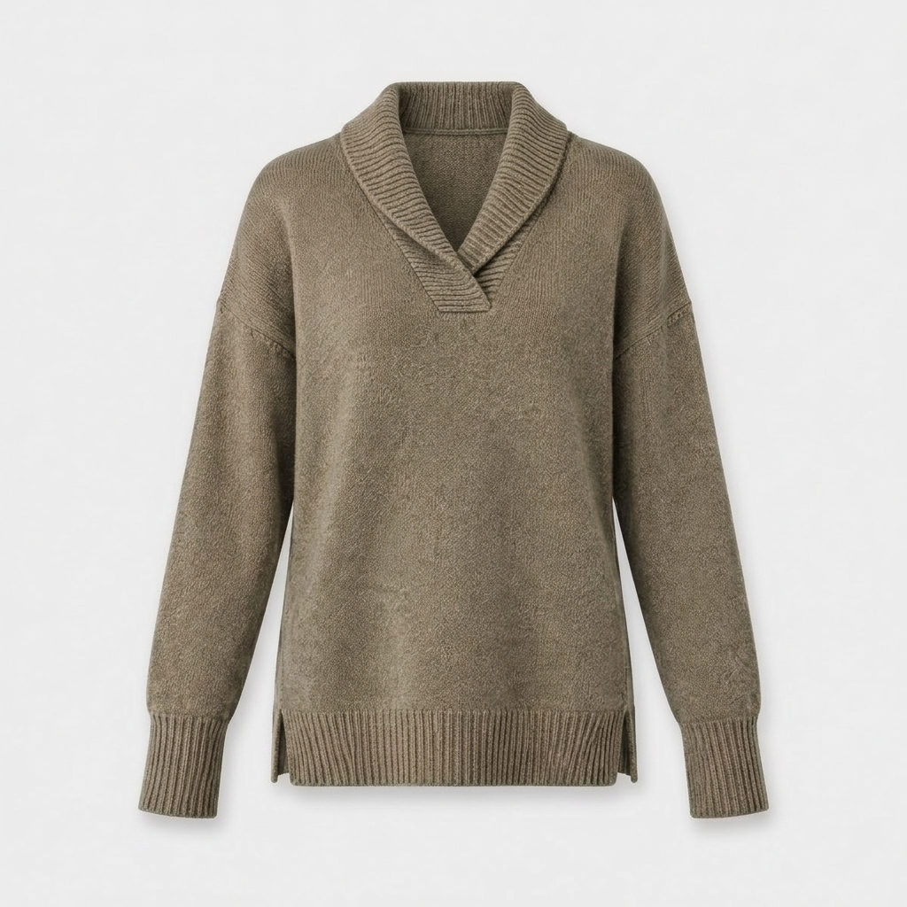 Bethany Womens Oversized Cashmere Blend Collared Sweater in Gray