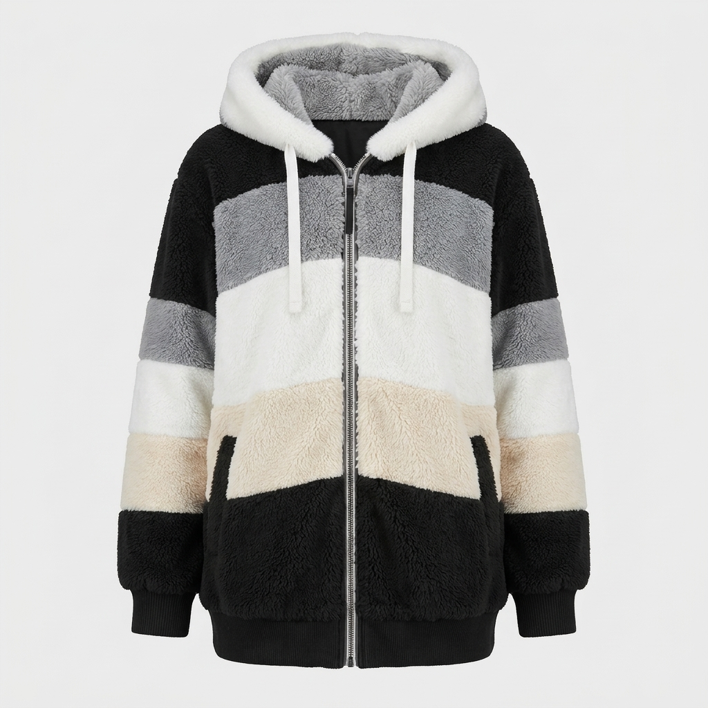 Christa Womens Oversized Hooded Jacket with Color Block Design in Black