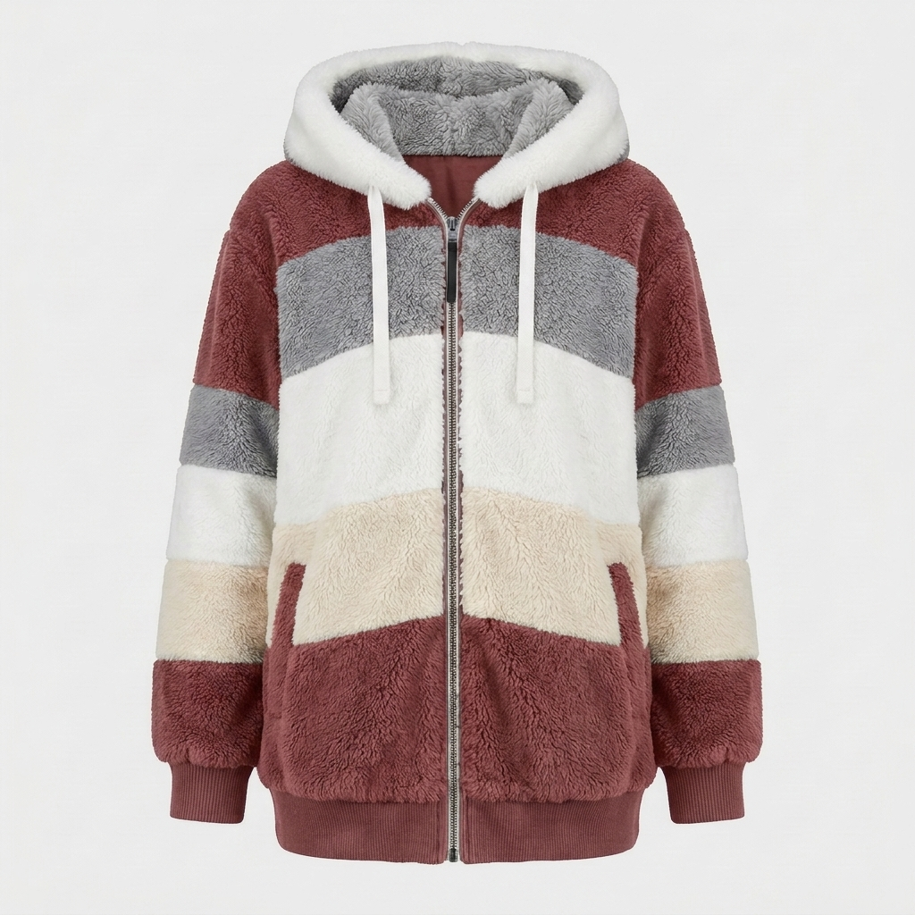 Christa Womens Oversized Hooded Jacket with Color Block Design in Red