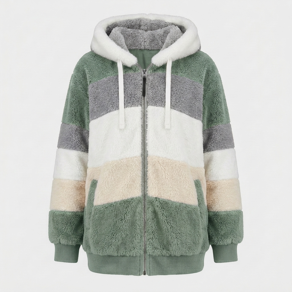 Christa Womens Oversized Hooded Jacket with Color Block Design in Green
