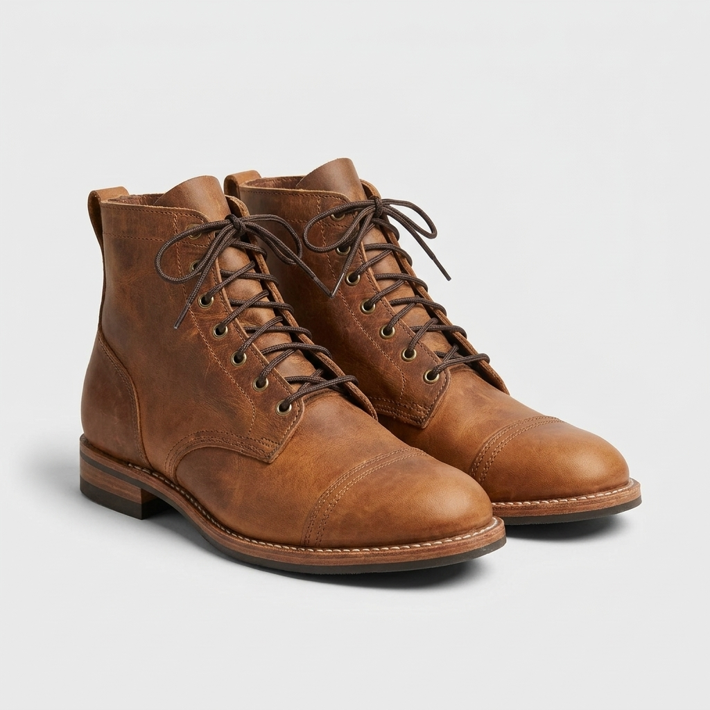 Men's insulated leather boots in light brown