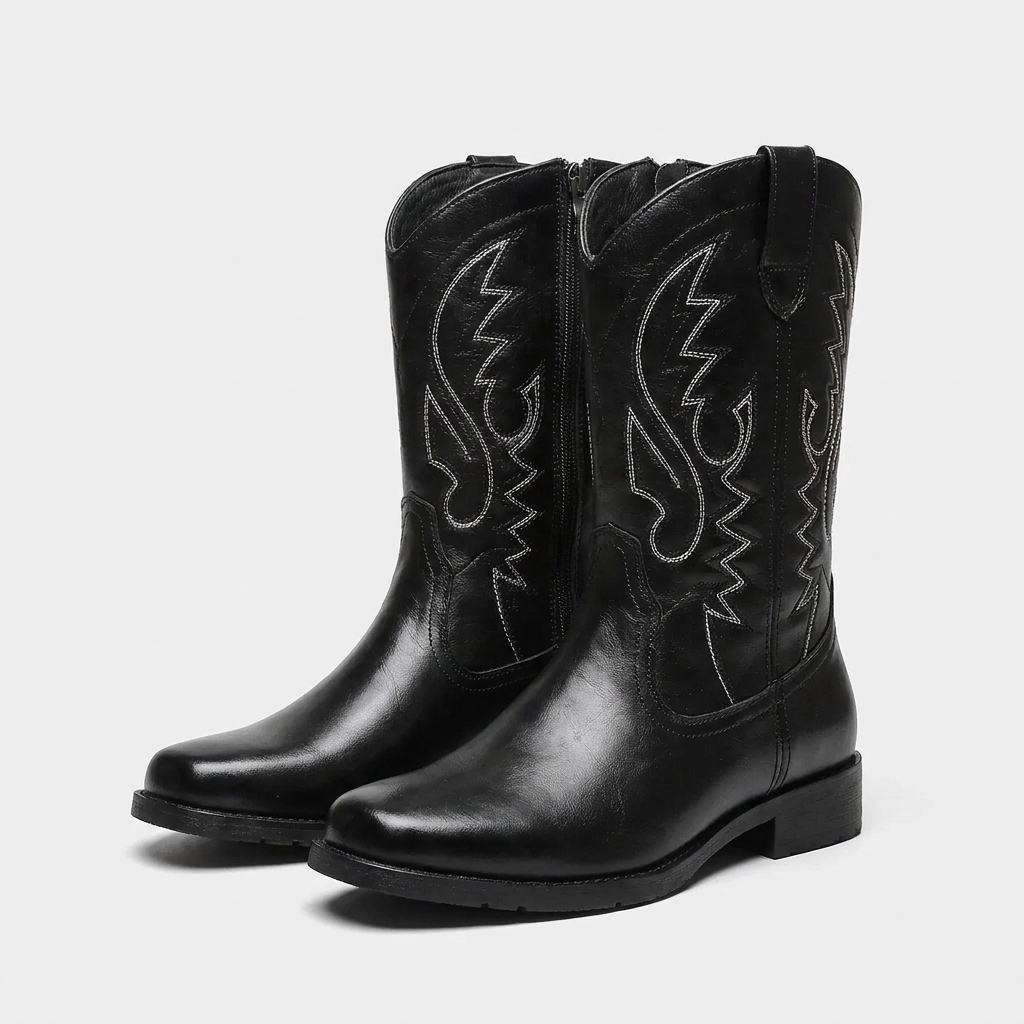 Rick Mens Cowboy Boots, Tall Western Riding Boots in black