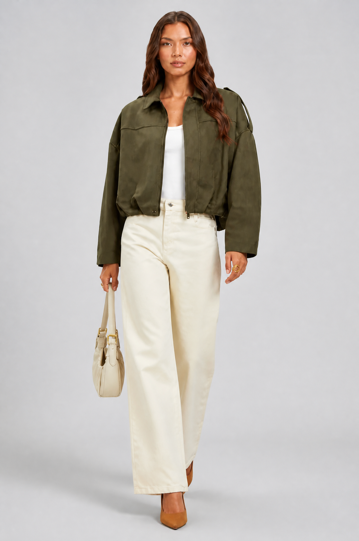 Jean Womens Oversized Suede Jacket, Cropped