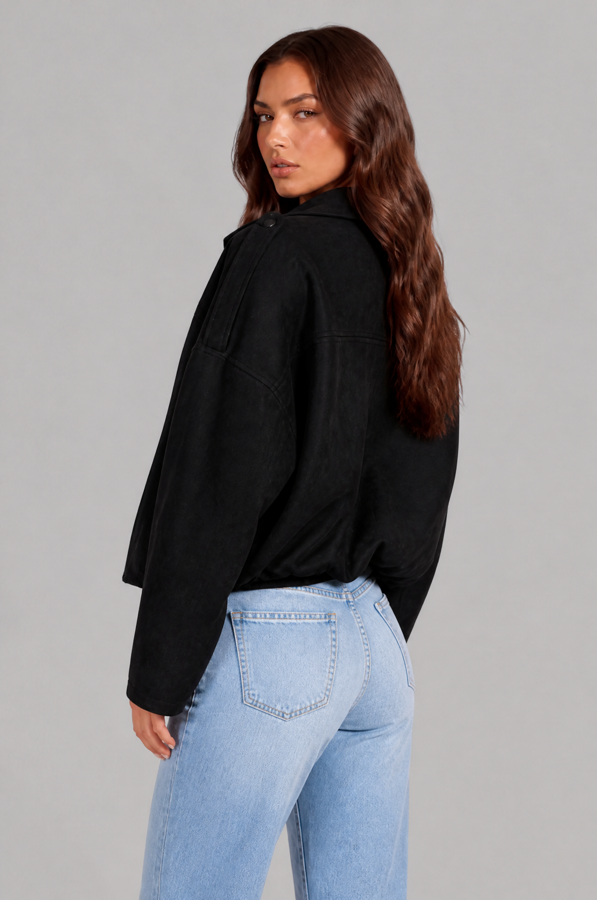 Jean Womens Oversized Suede Jacket, Cropped