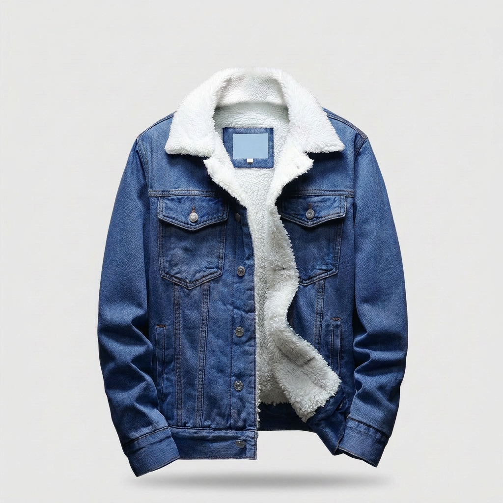 Detlef men's sherpa-lined denim jacket in dark blue