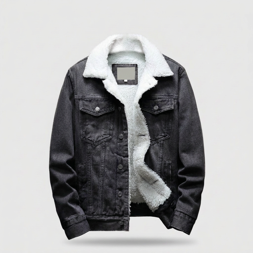 Detlef men's sherpa-lined denim jacket in black