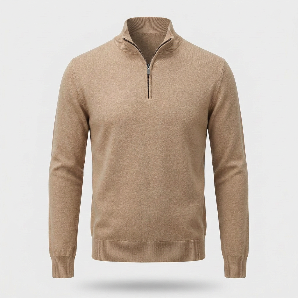 Dan Mens Half Zip Pullover Sweater in beige