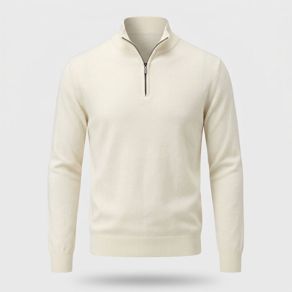 Dan Mens Half Zip Pullover Sweater in white