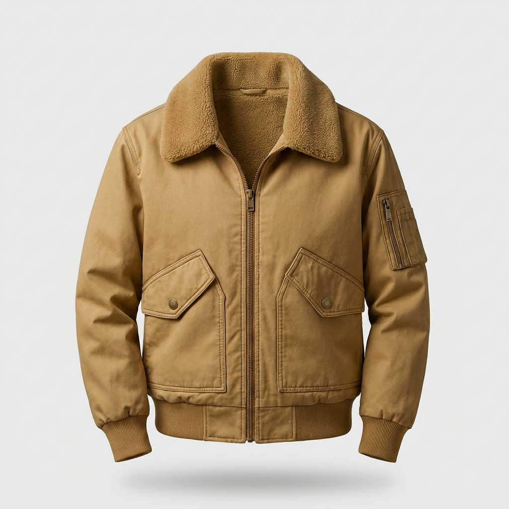 Nick Mens Fleece Lined Bomber Jacket for Winter in khaki