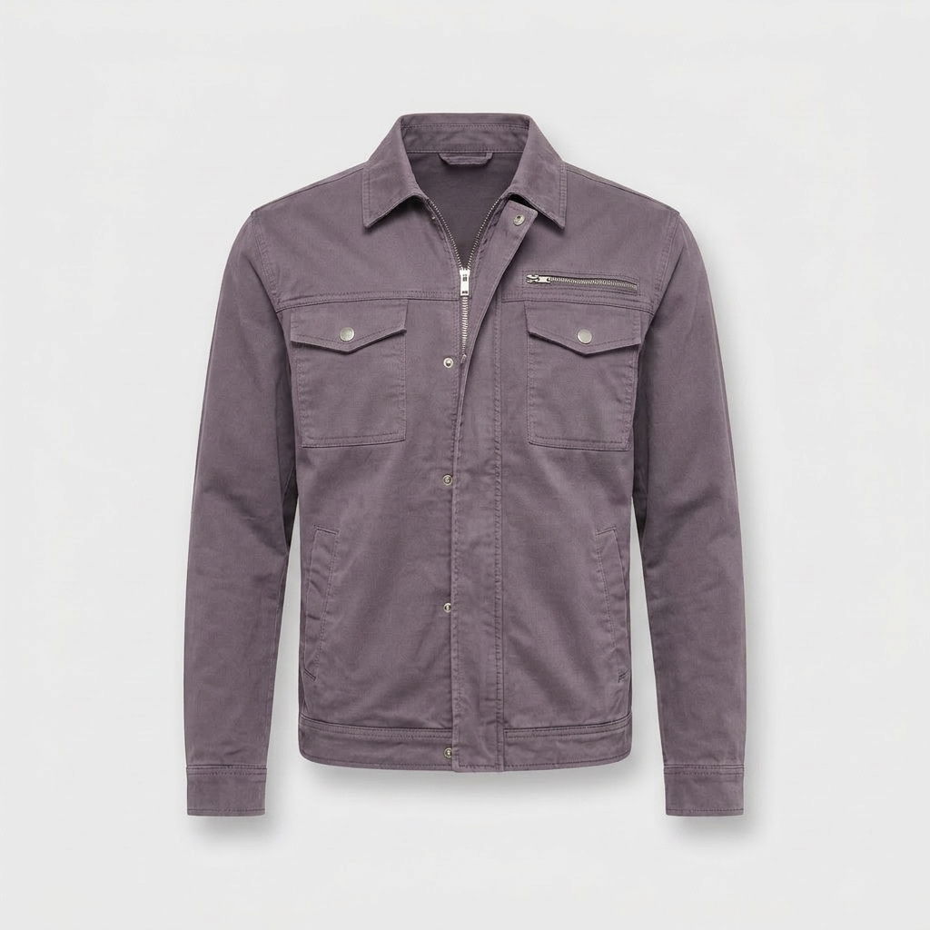 Julian Mens Zip Up Military Jacket, Cotton Twill in gray