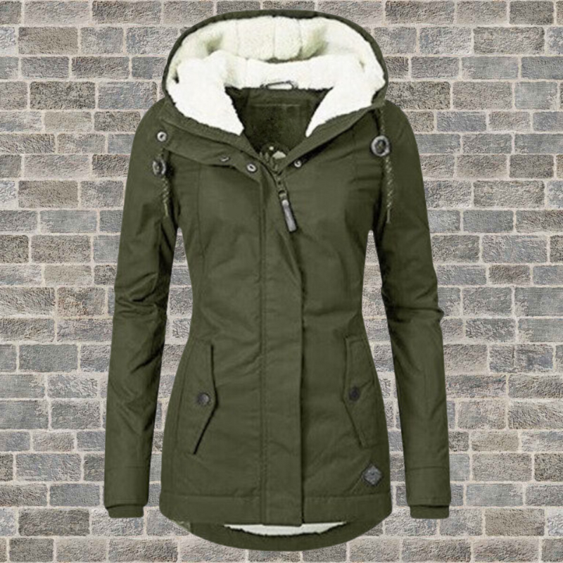 Lacey Womens Winter Jacket with Hood and Fleece Lining in Olive Green