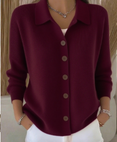 Women's Button-Up Collared Cardigan, Relaxed Fit | Structured Collar, Everyday Layer | 9 Colorways | S–5XL