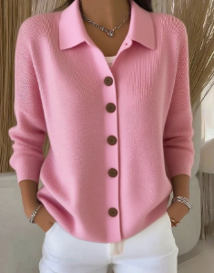 Women's Button-Up Collared Cardigan, Relaxed Fit | Structured Collar, Everyday Layer | 9 Colorways | S–5XL