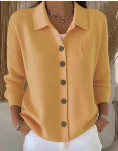 Women's Button-Up Collared Cardigan, Relaxed Fit | Structured Collar, Everyday Layer | 9 Colorways | S–5XL