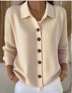 Women's Button-Up Collared Cardigan, Relaxed Fit | Structured Collar, Everyday Layer | 9 Colorways | S–5XL