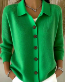 Women's Button-Up Collared Cardigan, Relaxed Fit | Structured Collar, Everyday Layer | 9 Colorways | S–5XL
