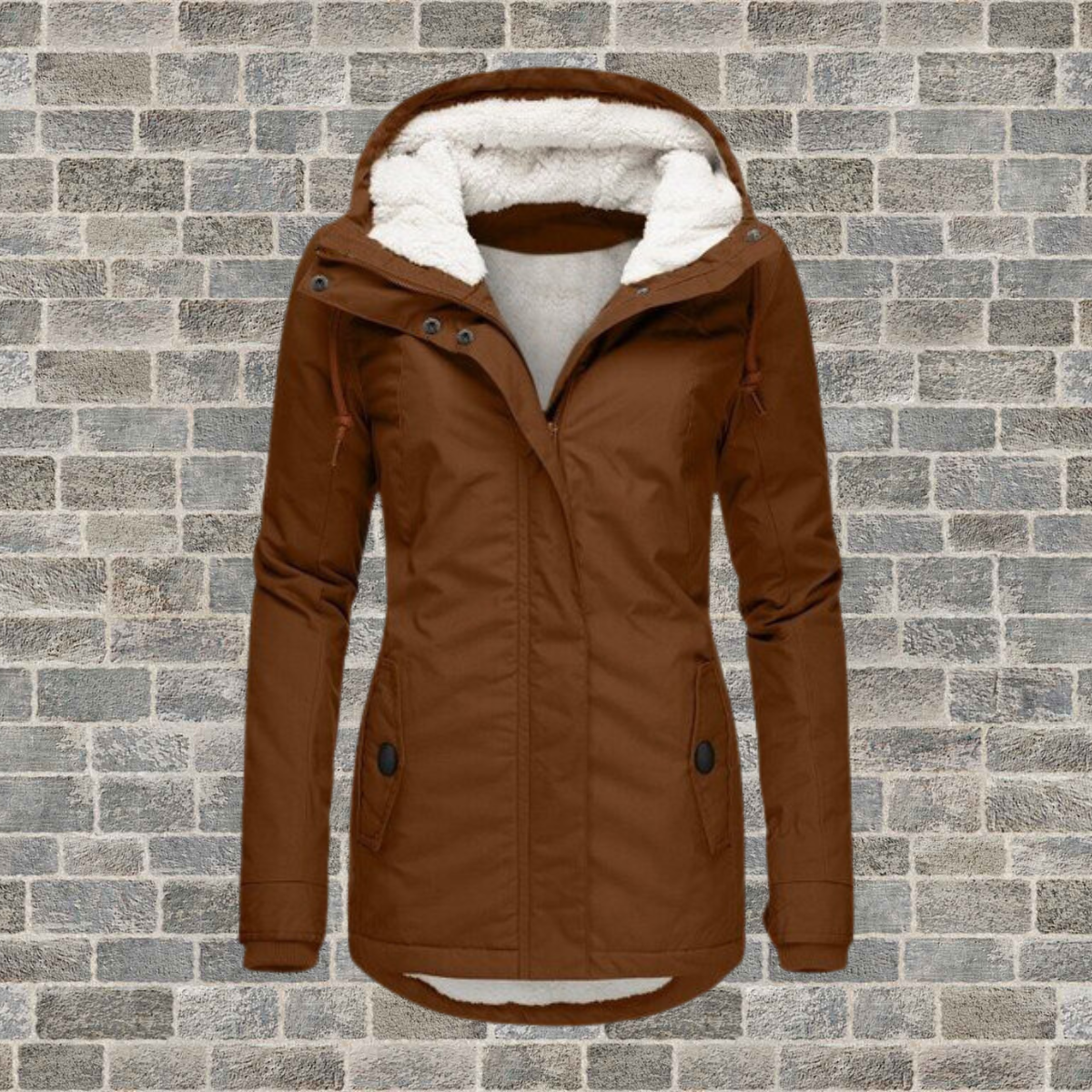 Lacey Womens Winter Jacket with Hood and Fleece Lining in Brown