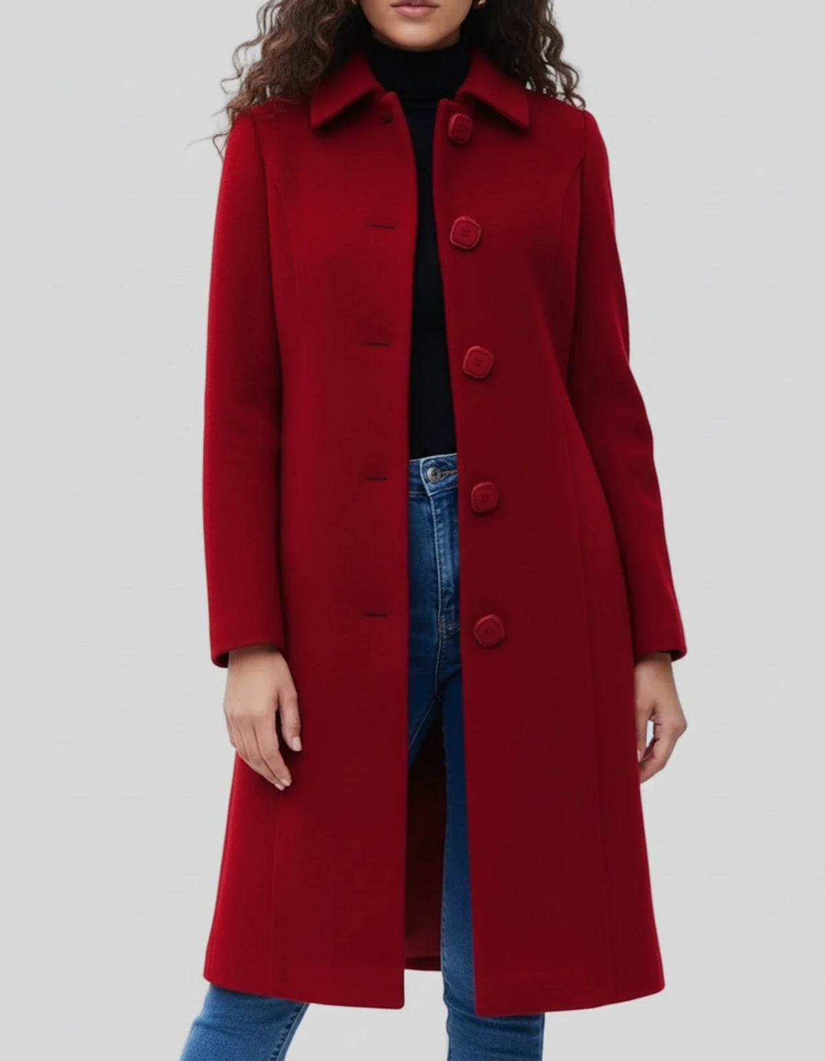Joy Womens Trench Coat Single-Breasted with Fit and Flare Cut in Dark Red