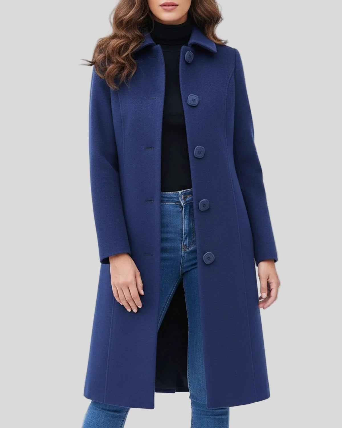 Joy Womens Trench Coat Single-Breasted with Fit and Flare Cut in Dark Blue
